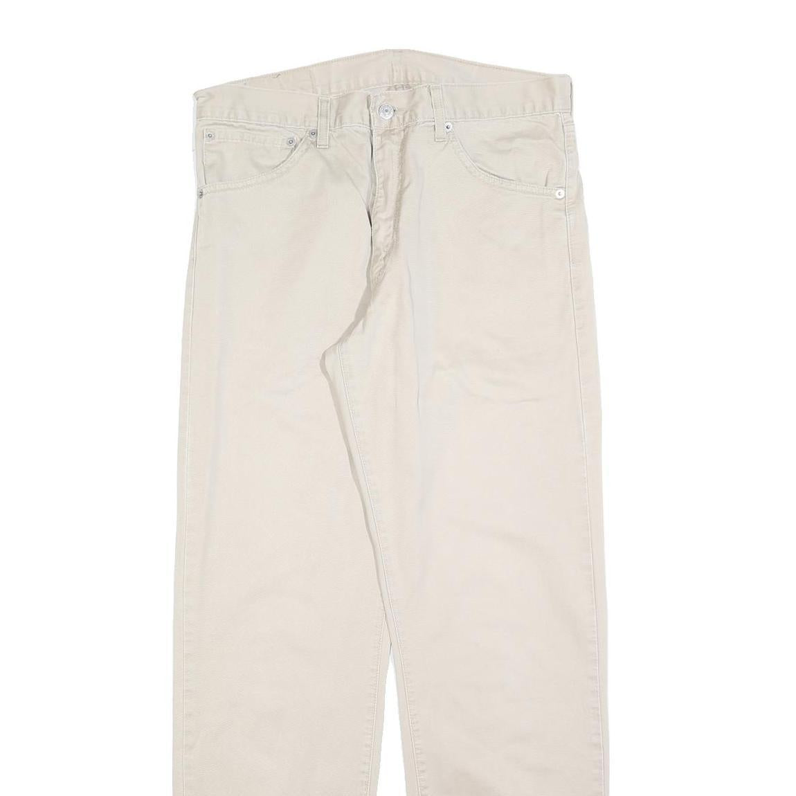 LEVI'S Mens Cotton Blend Cream Regular Straight Trousers W34 L32 Classic Zip