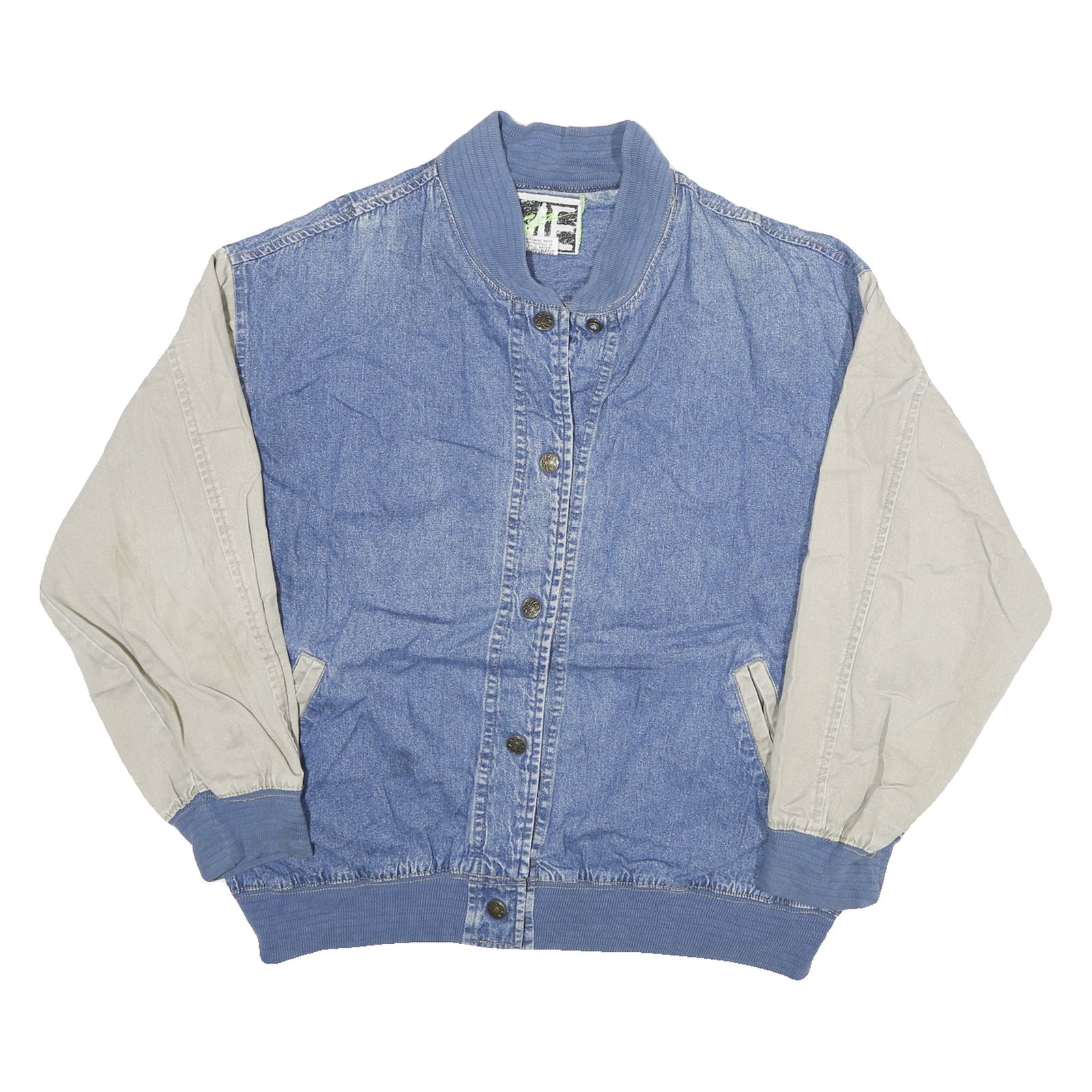 TEEZ Womens Blue & Beige Button Cotton Casual Jacket M Denim Colourblock