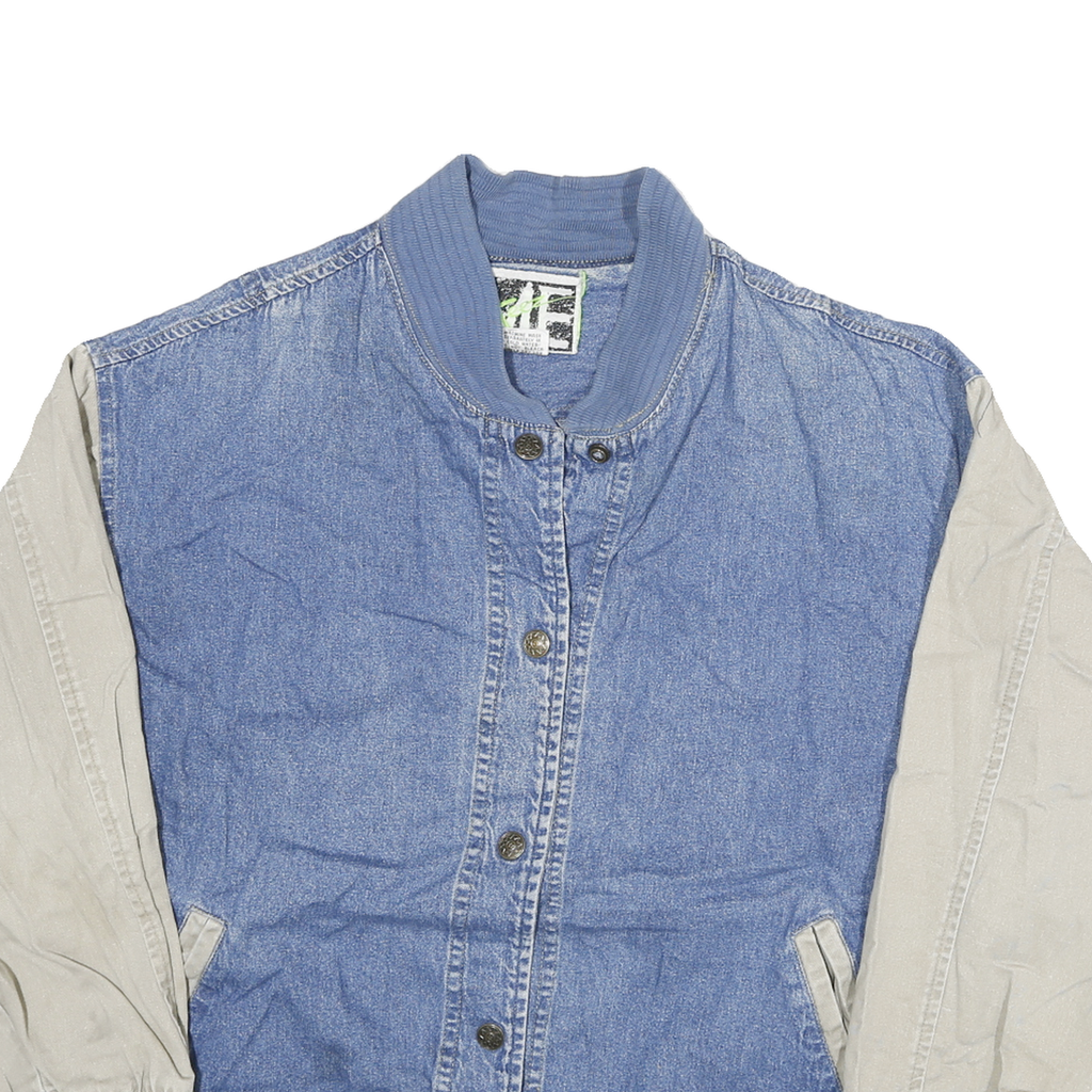 TEEZ Womens Blue & Beige Button Cotton Casual Jacket M Denim Colourblock