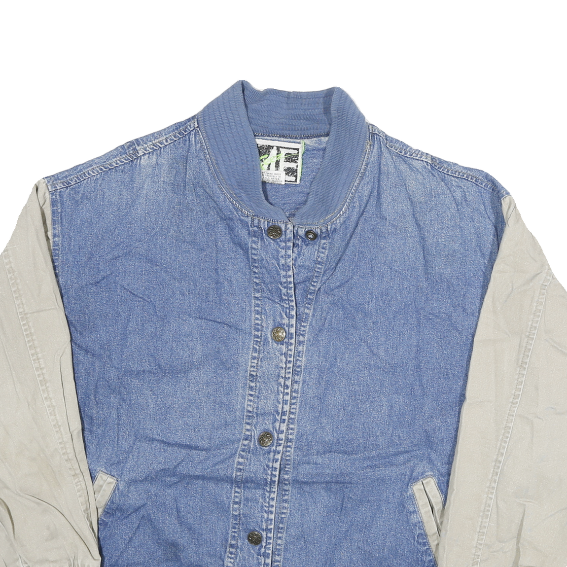 TEEZ Womens Blue & Beige Button Cotton Casual Jacket M Denim Colourblock