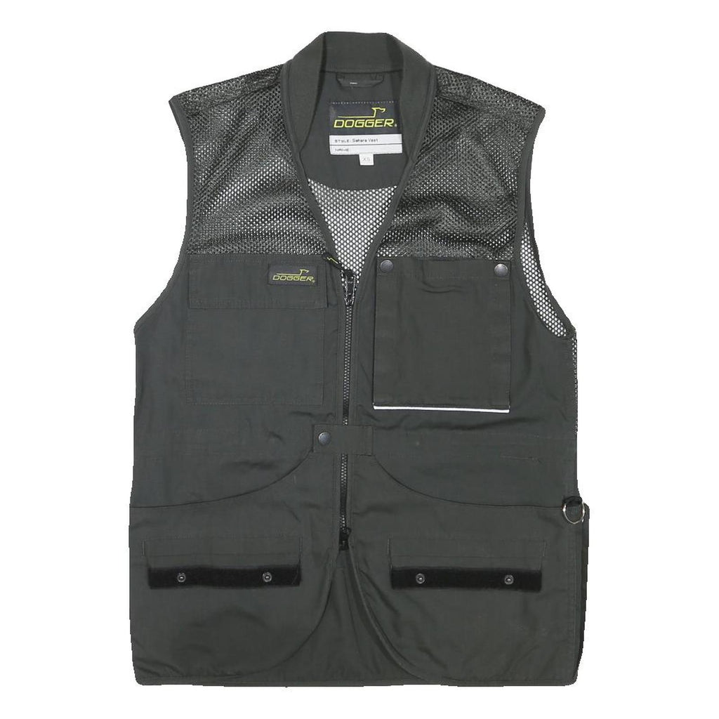 DOGGER Mens Black Safari Vest XS Polyester Blend Mesh Zip Outdoor Utility Jacket