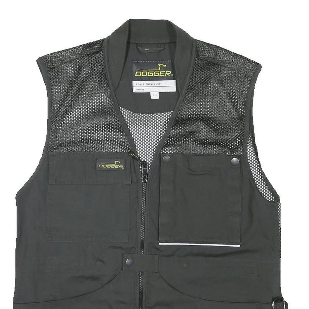 DOGGER Mens Black Safari Vest XS Polyester Blend Mesh Zip Outdoor Utility Jacket