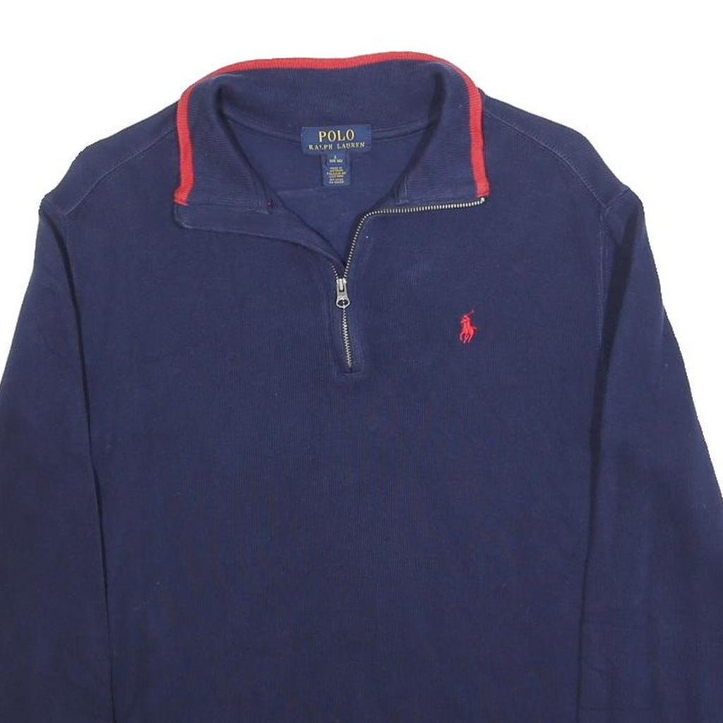 POLO RALPH LAUREN Boys Navy Blue Pullover Plain Crew Neck Cotton L Jumper