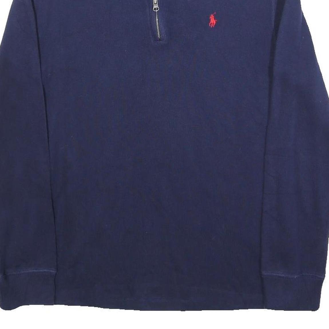 POLO RALPH LAUREN Boys Navy Blue Pullover Plain Crew Neck Cotton L Jumper
