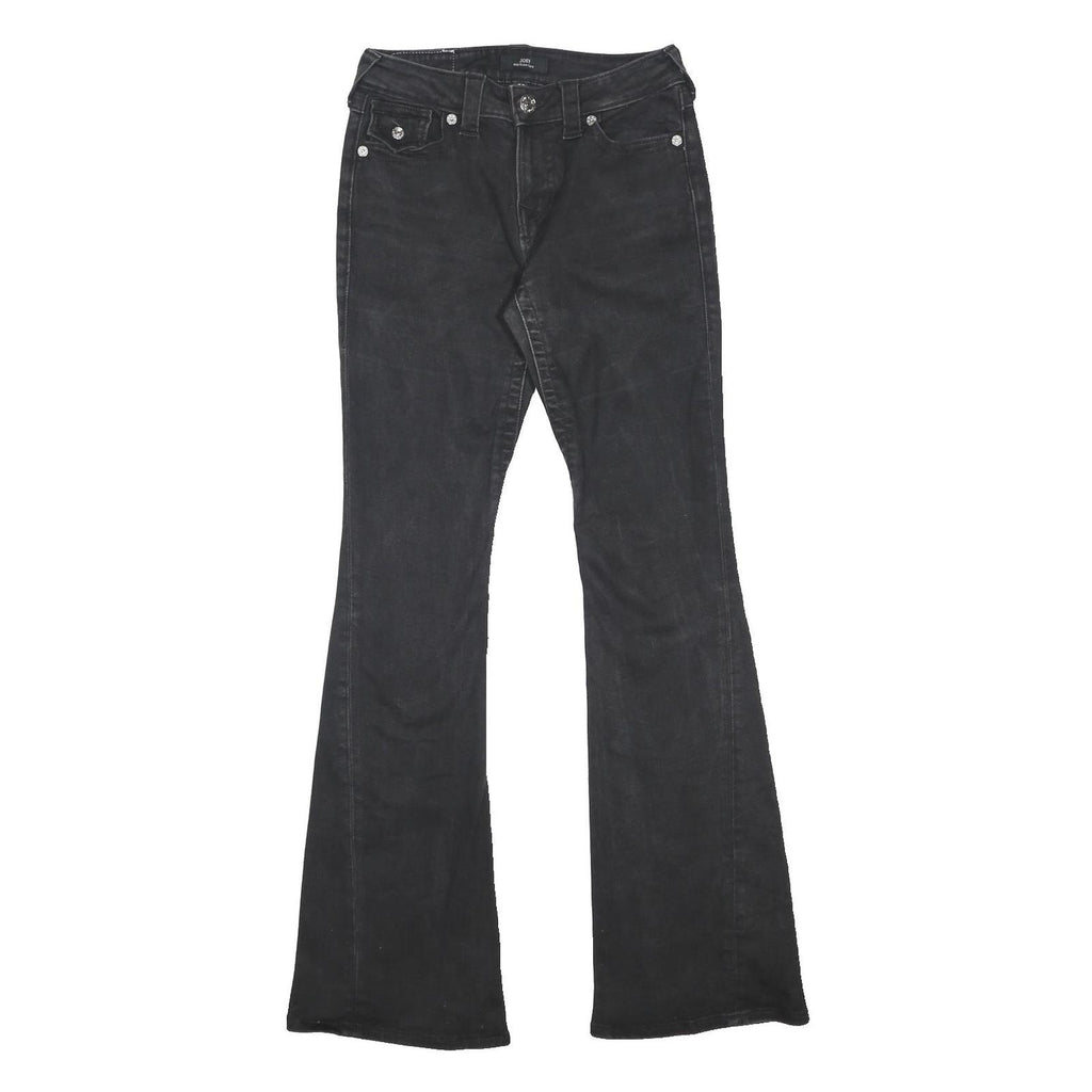 TRUE RELIGION Womens Black Regular Fit Flared Denim Jeans W26 L32 Stylish Zip