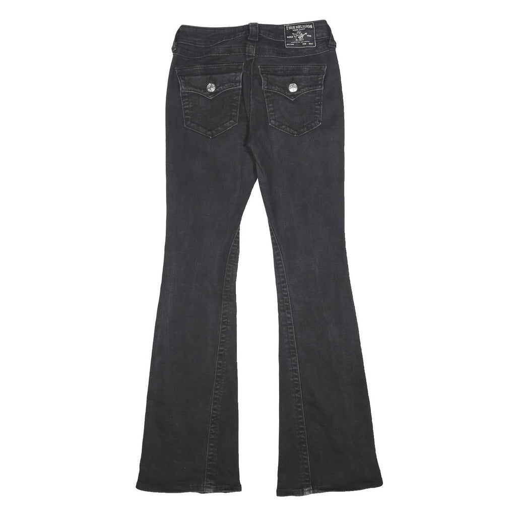 TRUE RELIGION Womens Black Regular Fit Flared Denim Jeans W26 L32 Stylish Zip