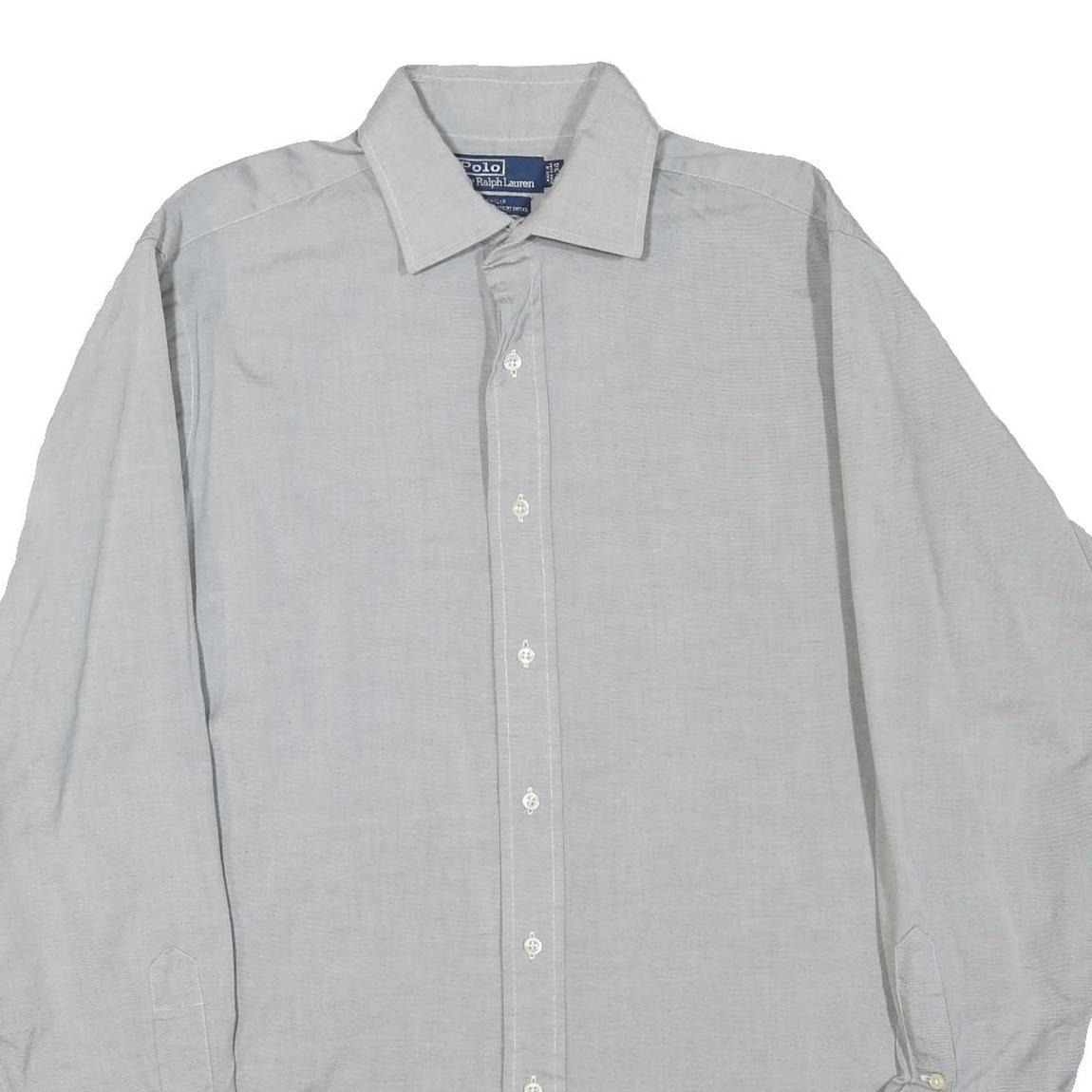 POLO RALPH LAUREN Mens Light Grey Shirt L Cotton Blend Classic Fit Button Collar
