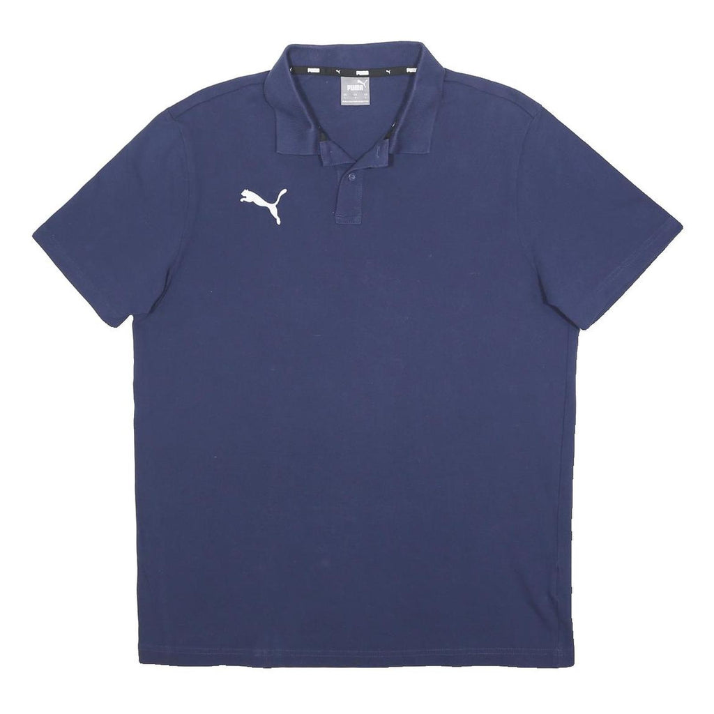 PUMA Mens Blue Short Sleeve Plain Polo Shirt L Cotton Blend Casual