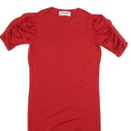 YVES SAINT LAURENT Womens Red Wool Day Dress Short Sleeve S Puff Shoulder