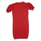 YVES SAINT LAURENT Womens Red Wool Day Dress Short Sleeve S Puff Shoulder