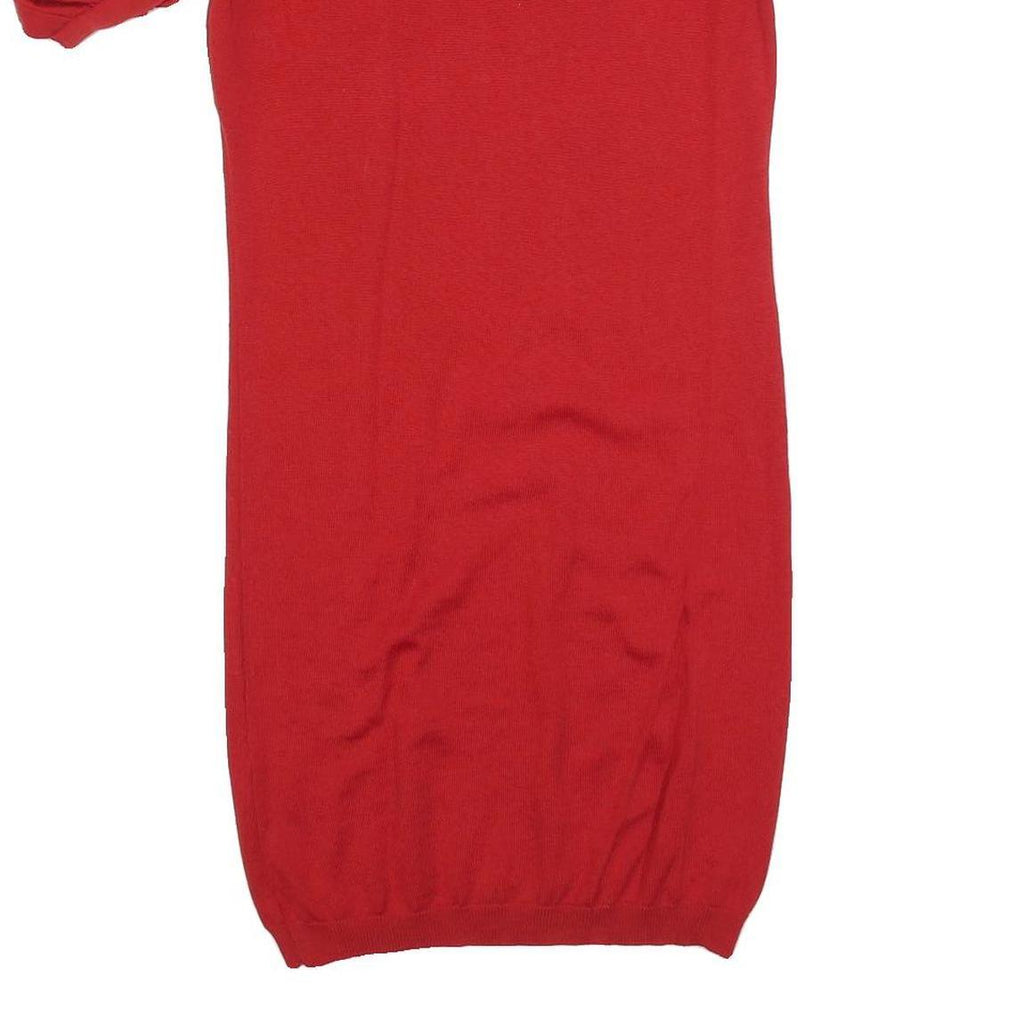 YVES SAINT LAURENT Womens Red Wool Day Dress Short Sleeve S Puff Shoulder