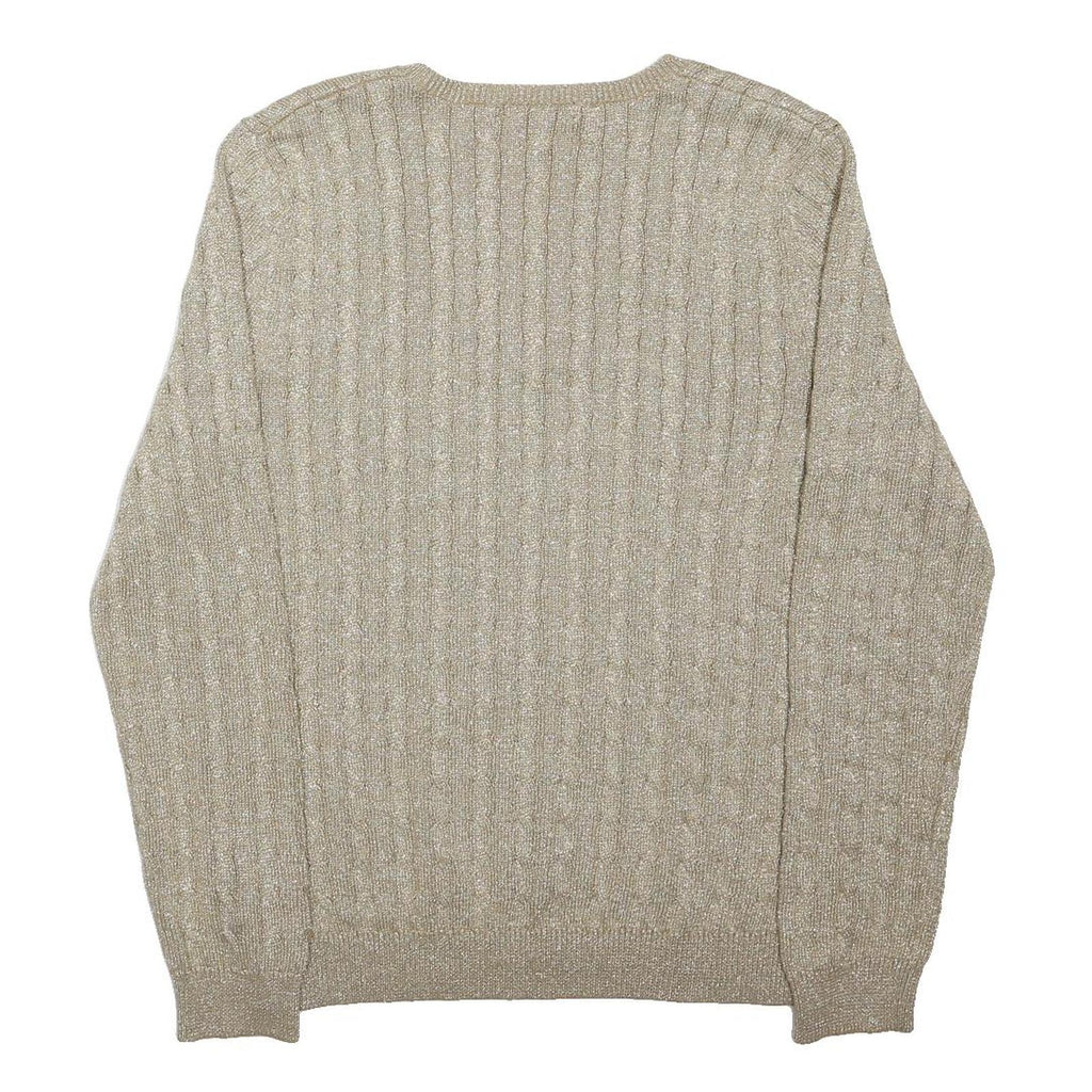 LAUREN RALPH LAUREN Womens Beige Plain V-Neck Cable Knit Jumper XL Cotton Blend