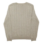 LAUREN RALPH LAUREN Womens Beige Plain V-Neck Cable Knit Jumper XL Cotton Blend