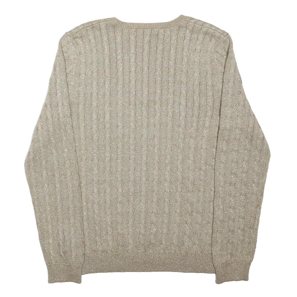 LAUREN RALPH LAUREN Womens Beige Plain V-Neck Cable Knit Jumper XL Cotton Blend