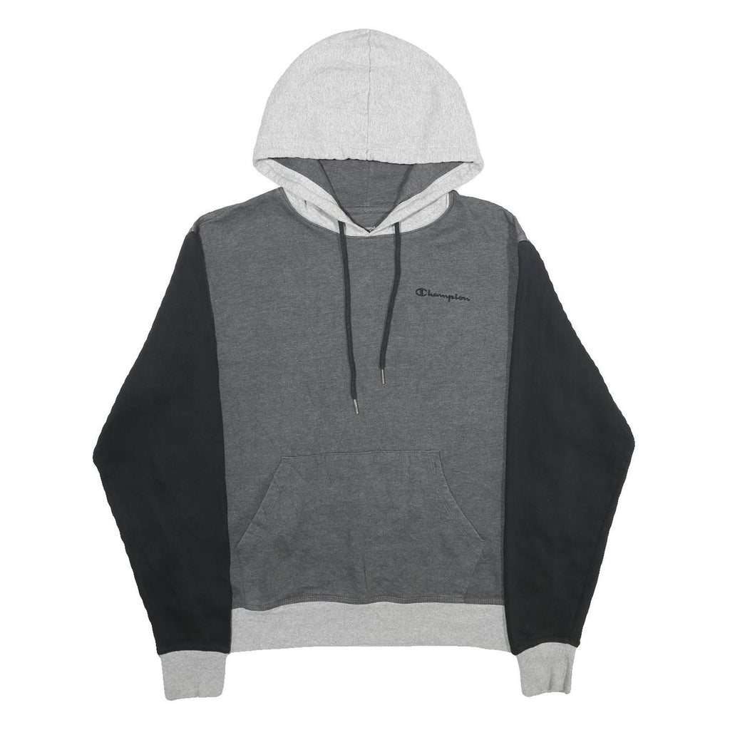 CHAMPION Mens Grey & Black Colourblock Pullover Hoodie M Cotton Blend Casual