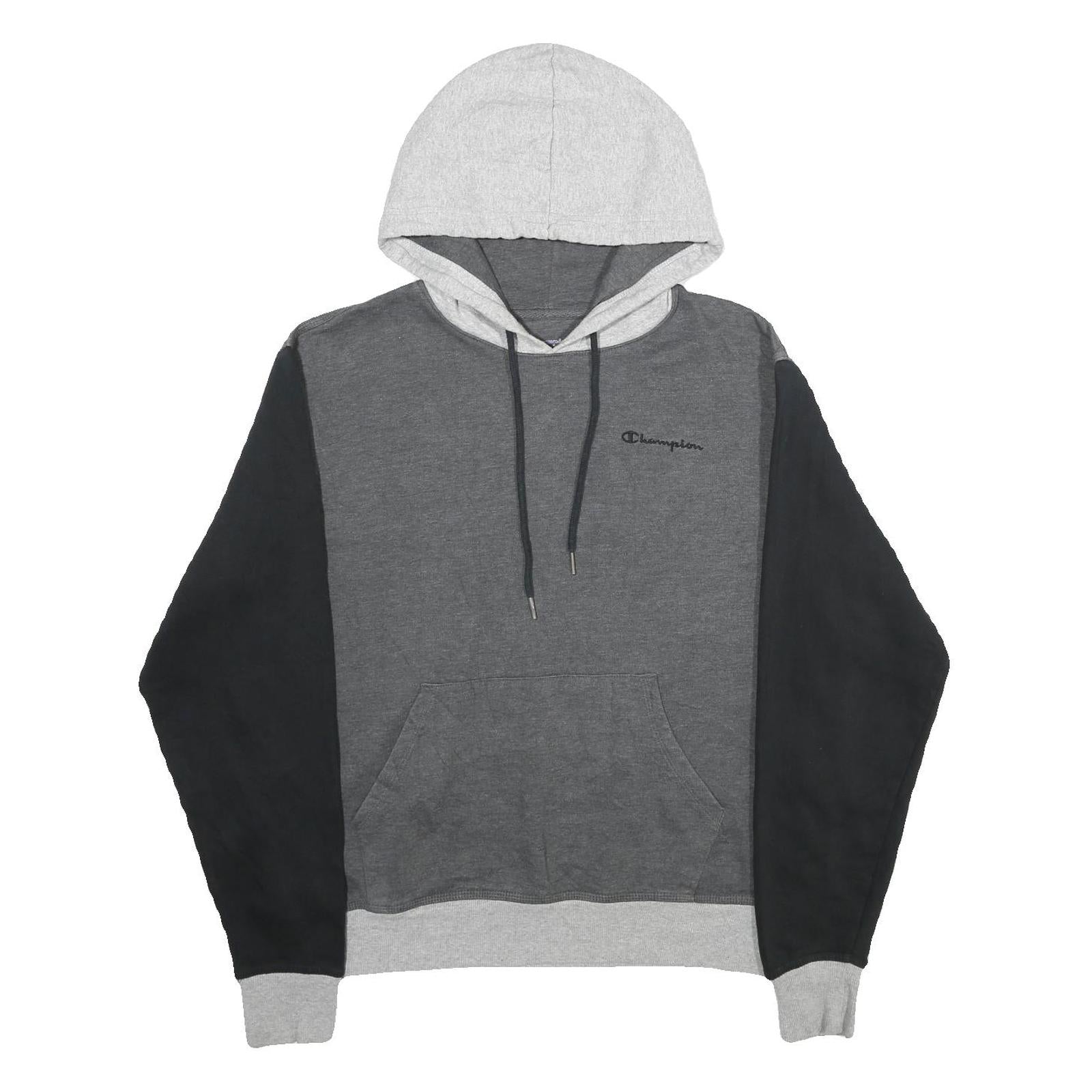 CHAMPION Mens Grey & Black Colourblock Pullover Hoodie M Cotton Blend Casual