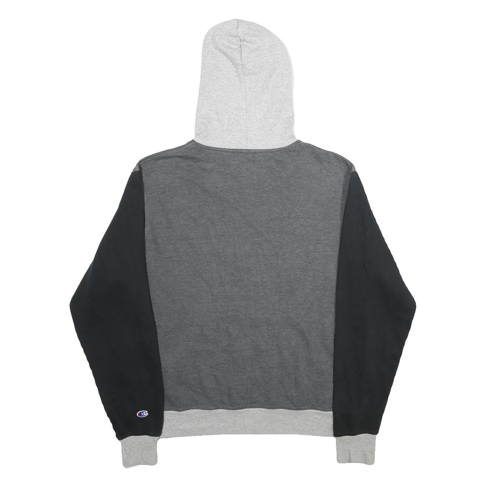 CHAMPION Mens Grey & Black Colourblock Pullover Hoodie M Cotton Blend Casual