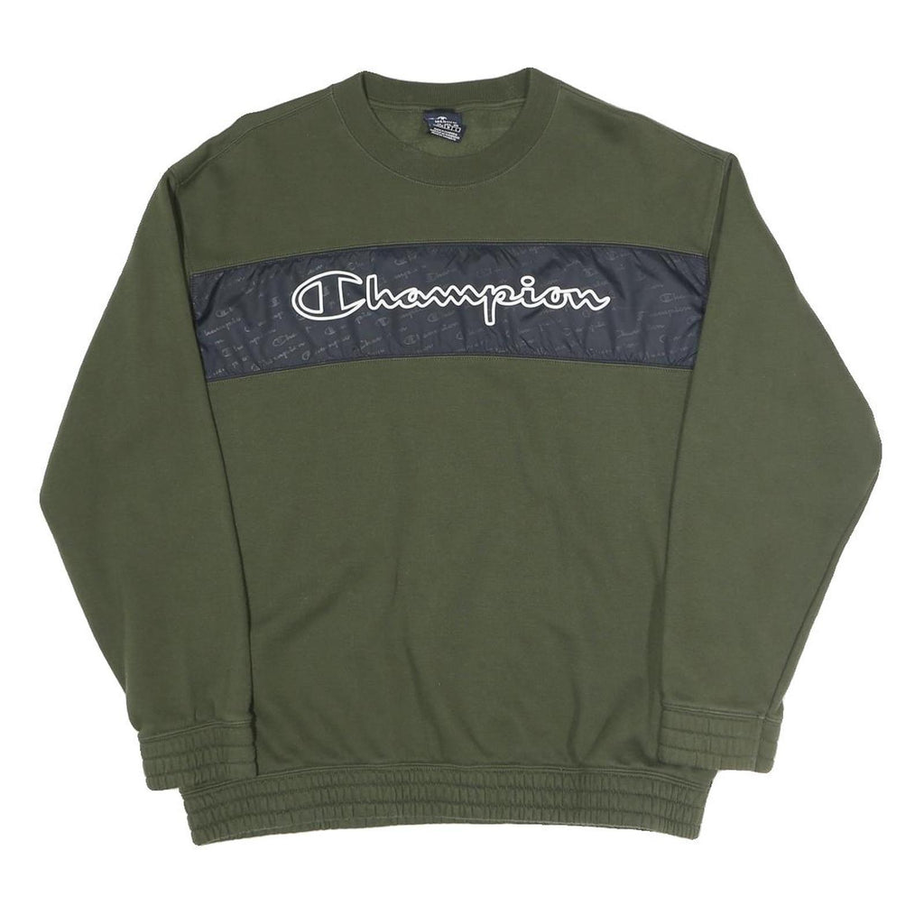 CHAMPION Mens Green Crew Neck M Sweatshirt Cotton Blend Logo Print