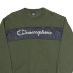 CHAMPION Mens Green Crew Neck M Sweatshirt Cotton Blend Logo Print