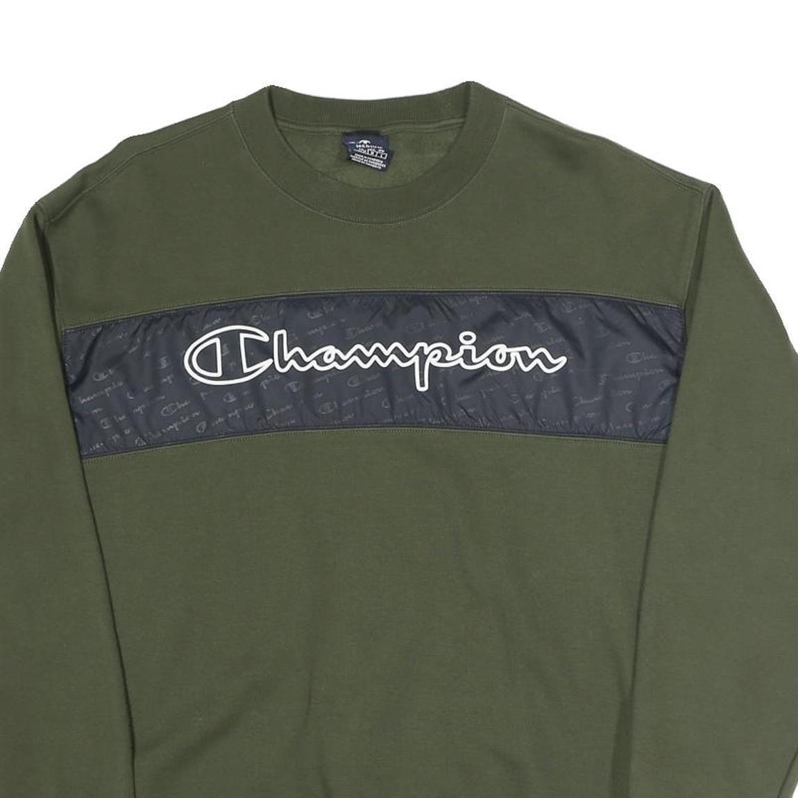 CHAMPION Mens Green Crew Neck M Sweatshirt Cotton Blend Logo Print