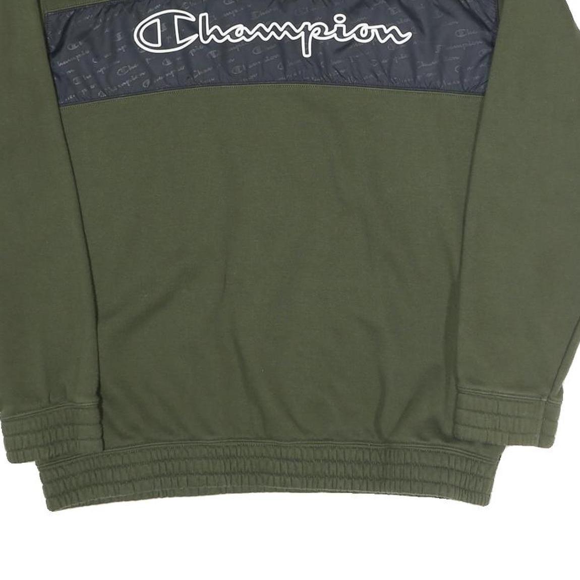 CHAMPION Mens Green Crew Neck M Sweatshirt Cotton Blend Logo Print