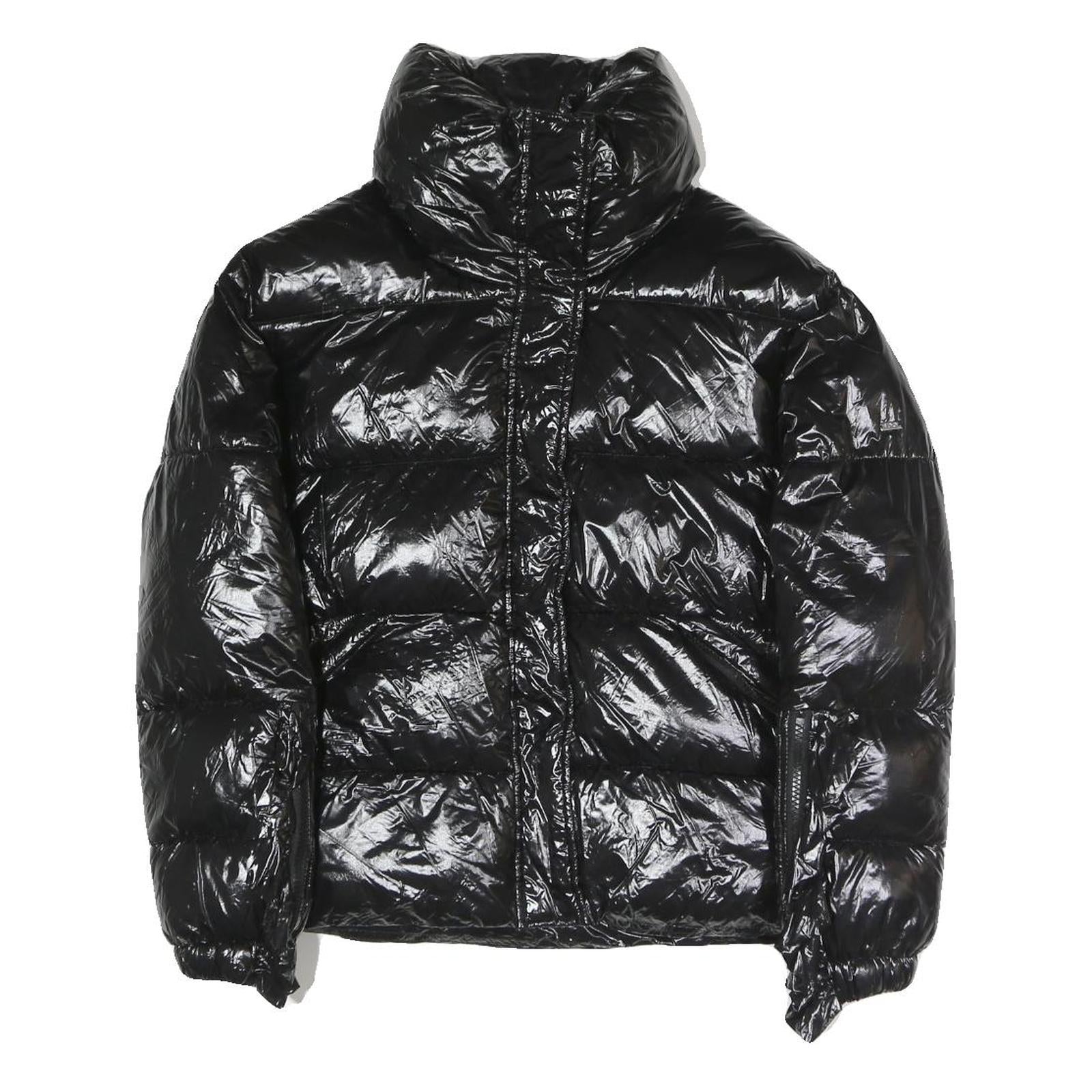 I DO Womens Black Slim Puffer Jacket S Polyester Blend Zip Shiny Collar