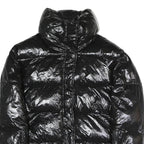 I DO Womens Black Slim Puffer Jacket S Polyester Blend Zip Shiny Collar