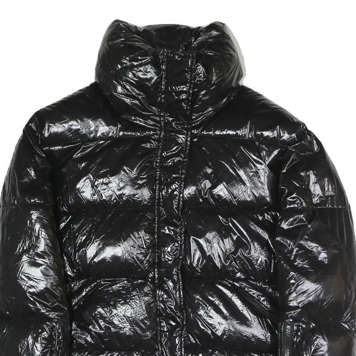 I DO Womens Black Slim Puffer Jacket S Polyester Blend Zip Shiny Collar