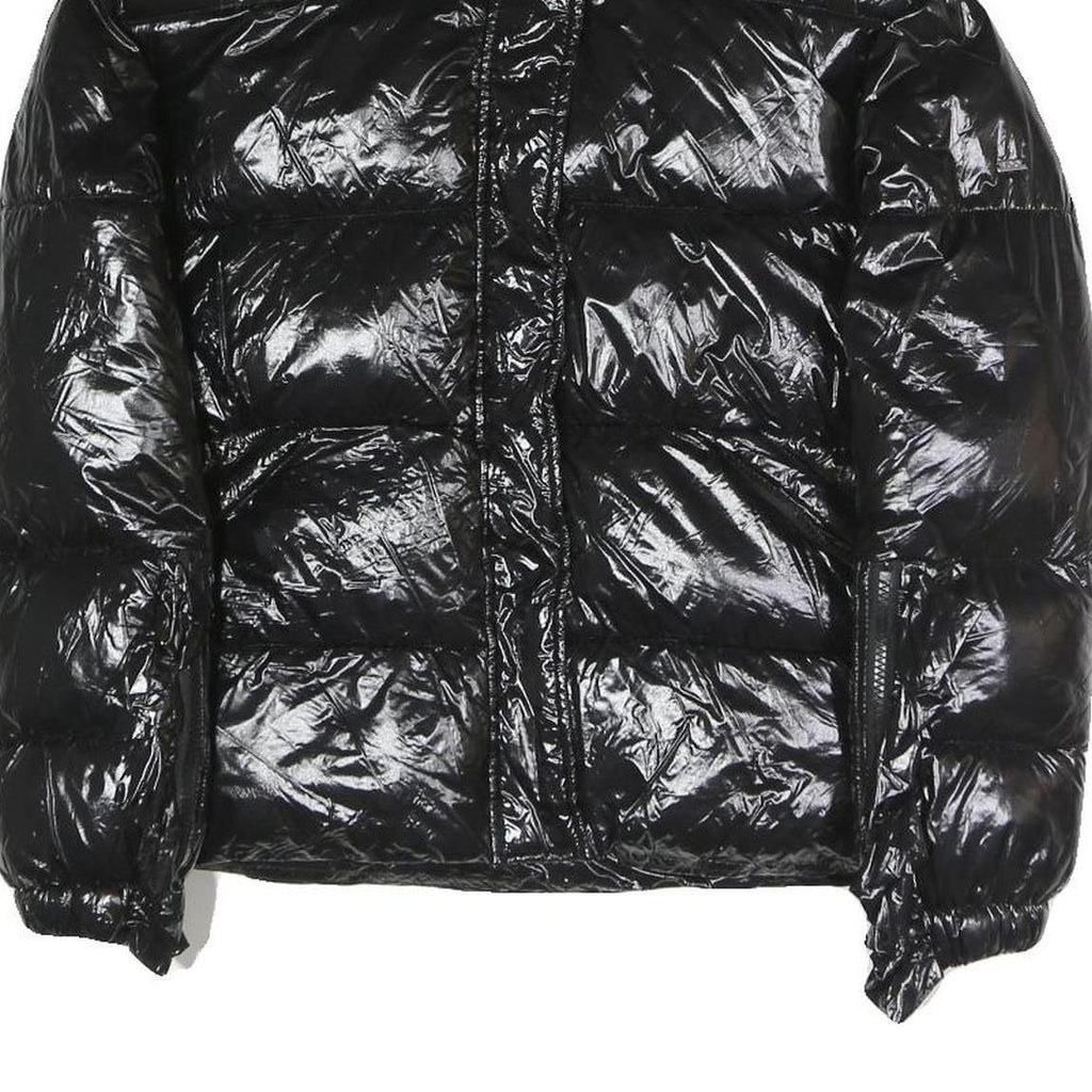 I DO Womens Black Slim Puffer Jacket S Polyester Blend Zip Shiny Collar