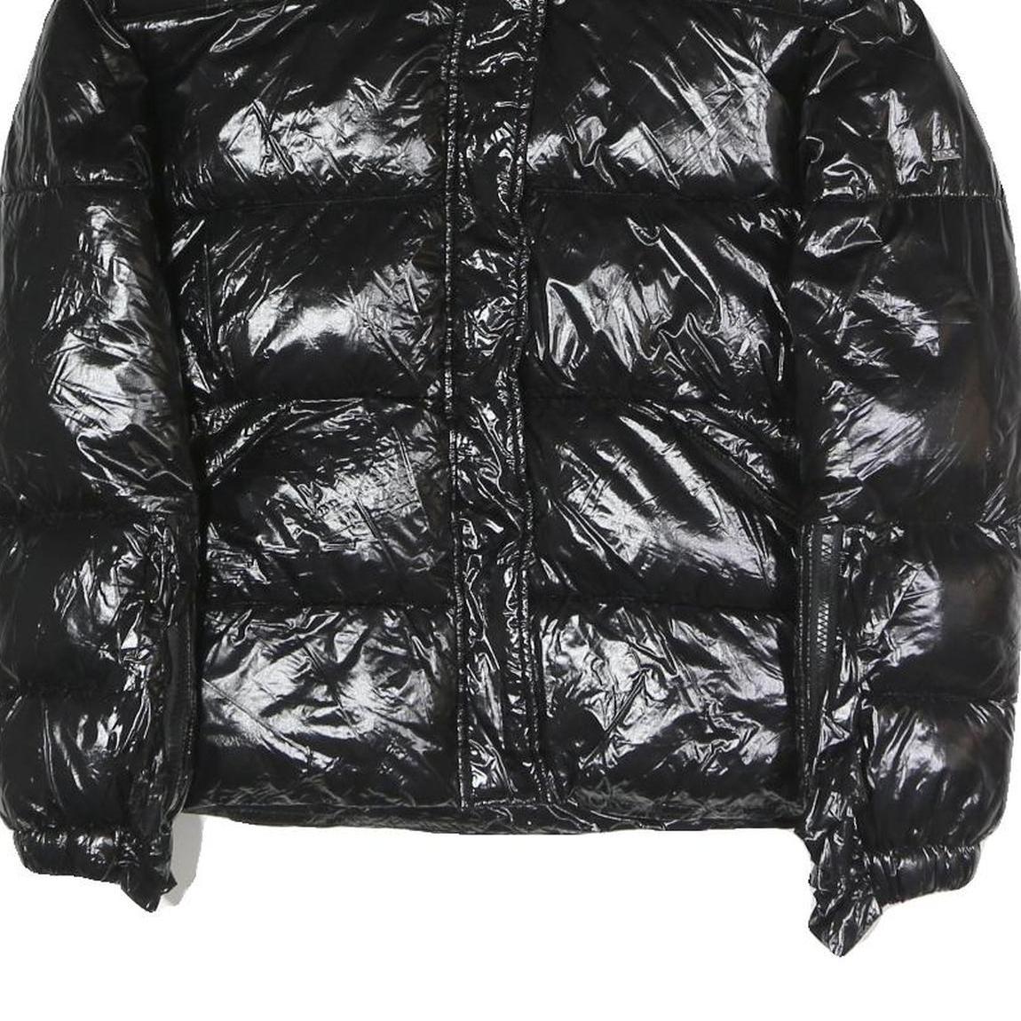 I DO Womens Black Slim Puffer Jacket S Polyester Blend Zip Shiny Collar