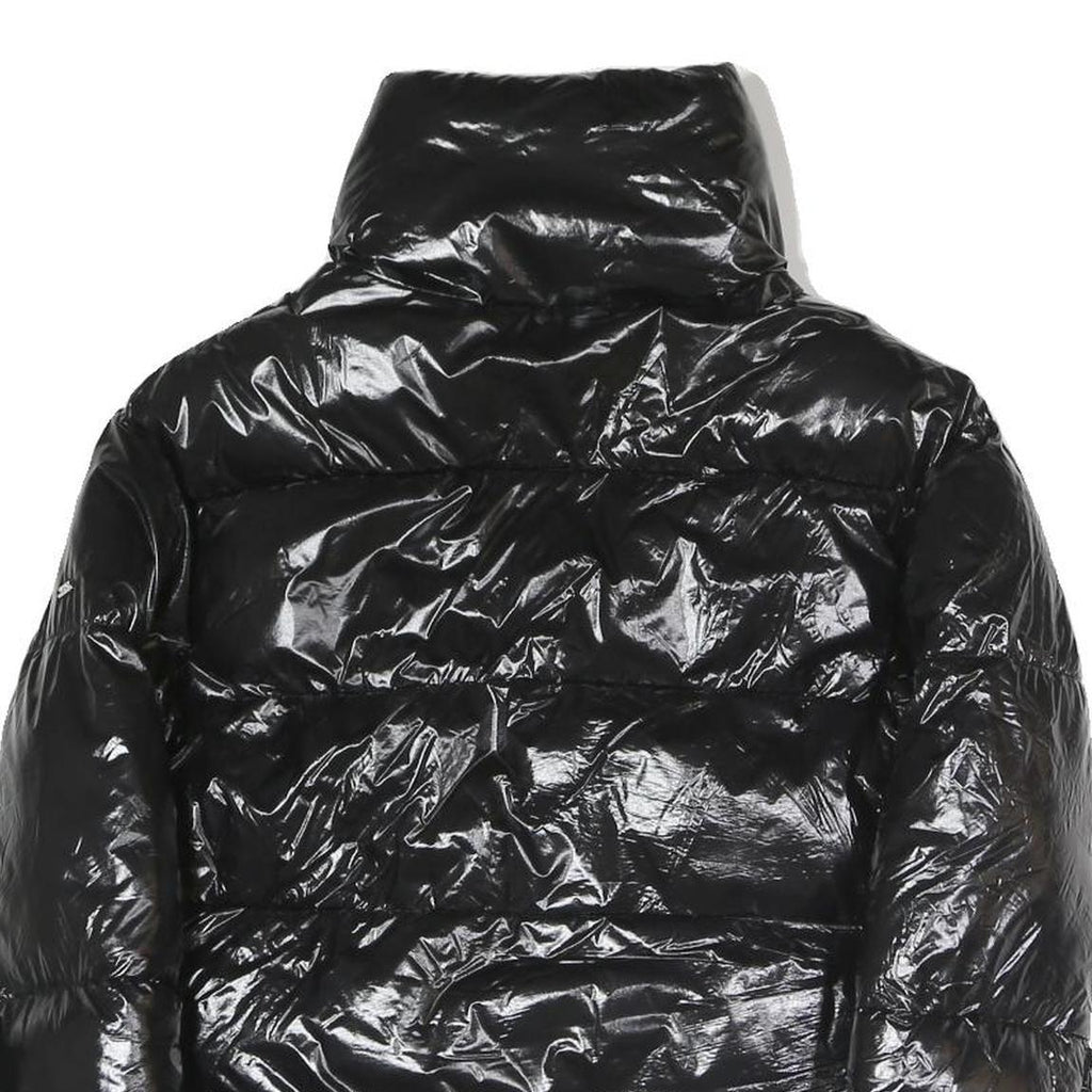 I DO Womens Black Slim Puffer Jacket S Polyester Blend Zip Shiny Collar
