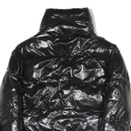 I DO Womens Black Slim Puffer Jacket S Polyester Blend Zip Shiny Collar