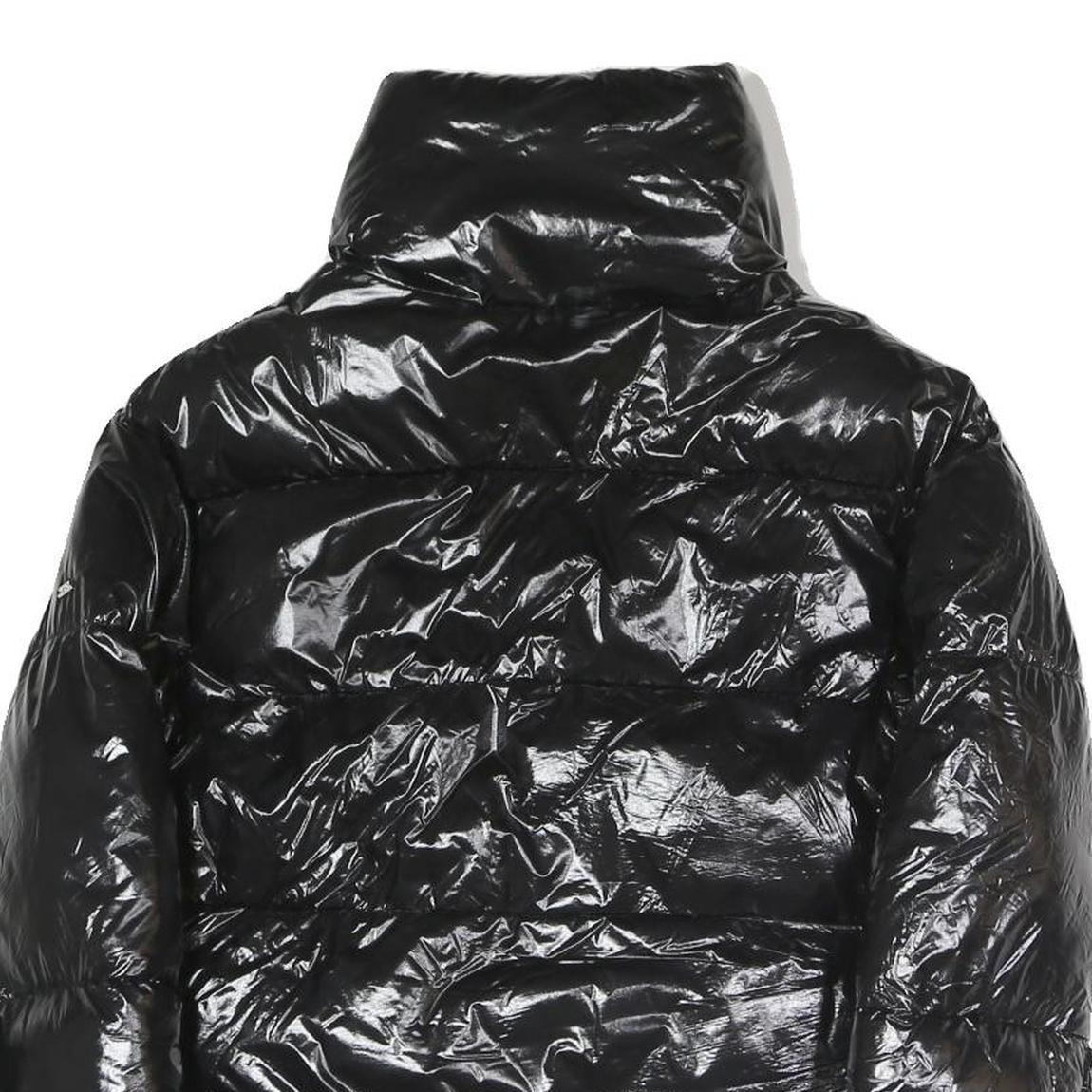I DO Womens Black Slim Puffer Jacket S Polyester Blend Zip Shiny Collar