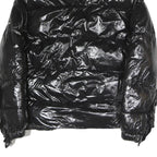 I DO Womens Black Slim Puffer Jacket S Polyester Blend Zip Shiny Collar