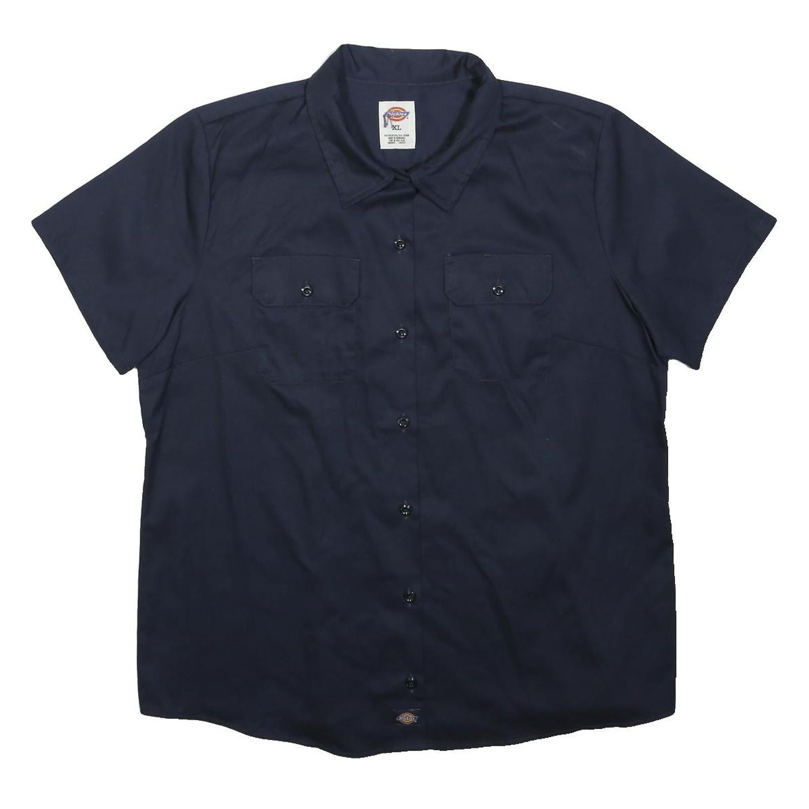 DICKIES Boys Navy Blue Cotton Short Sleeve Shirt XL Workwear Button-Up