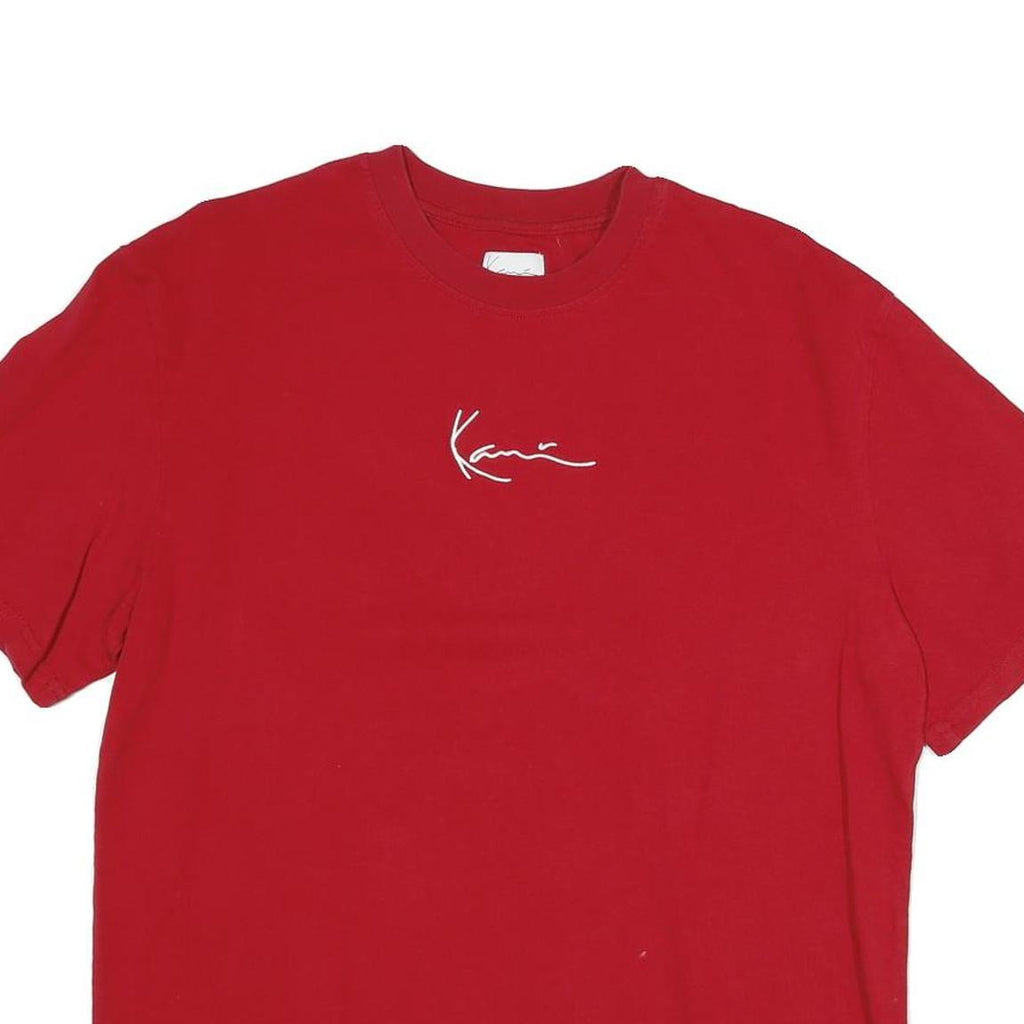KARL KANI Mens Red Graphic T-Shirt S Short Sleeve Crew Neck Logo Print