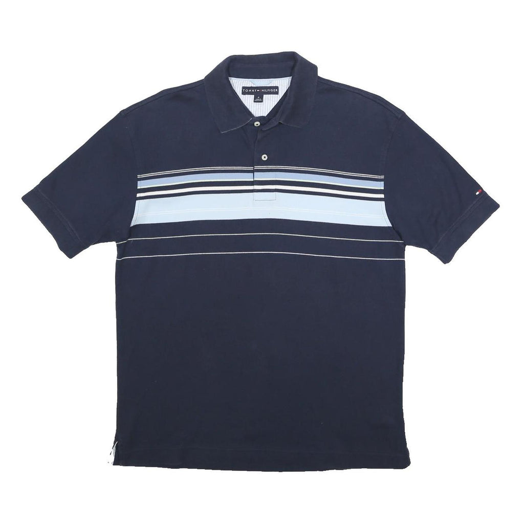 TOMMY HILFIGER Mens Navy Blue Striped Polo Shirt M Cotton Casual Classic
