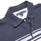 TOMMY HILFIGER Mens Navy Blue Striped Polo Shirt M Cotton Casual Classic