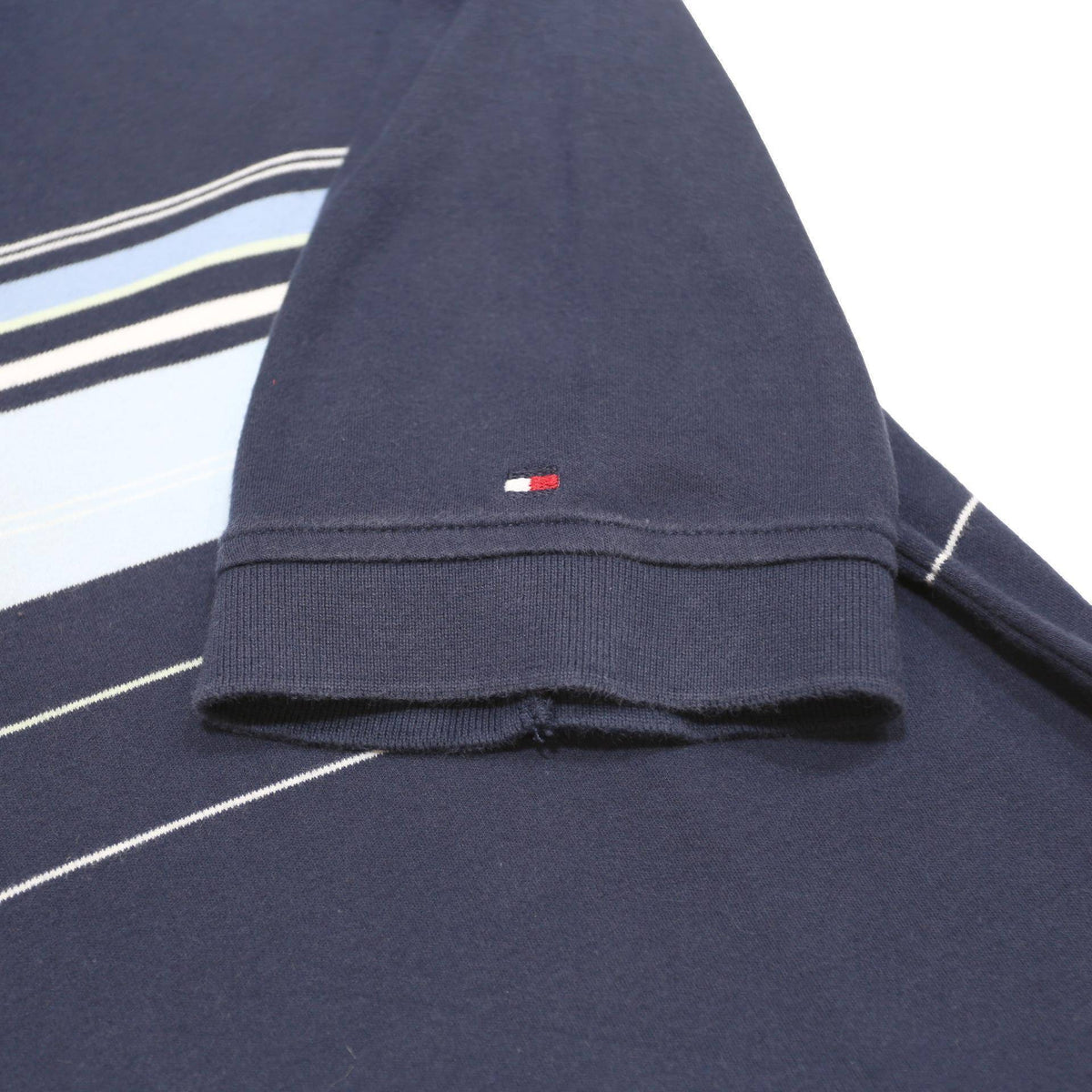 TOMMY HILFIGER Mens Navy Blue Striped Polo Shirt M Cotton Casual Classic