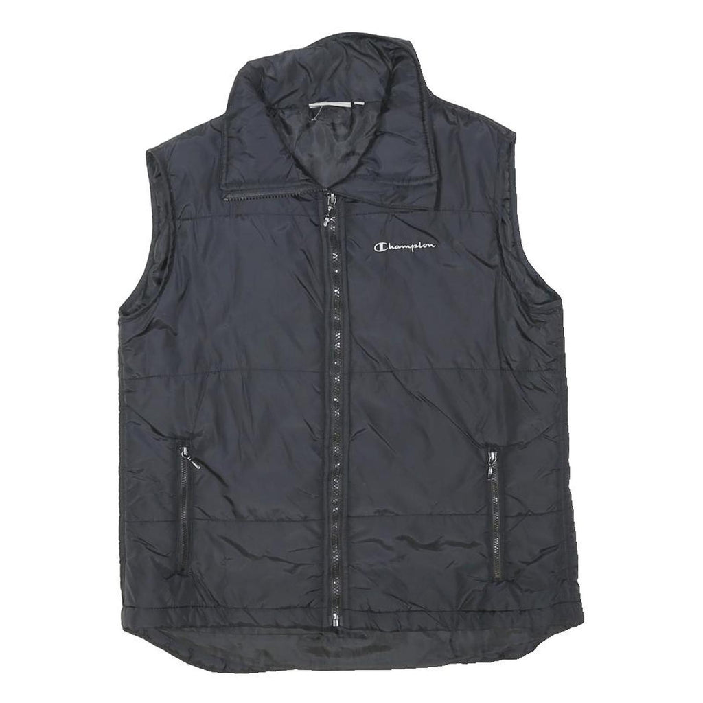 CHAMPION Womens Black Polyester Blend Quilted Gilet Jacket UK 14 Zip