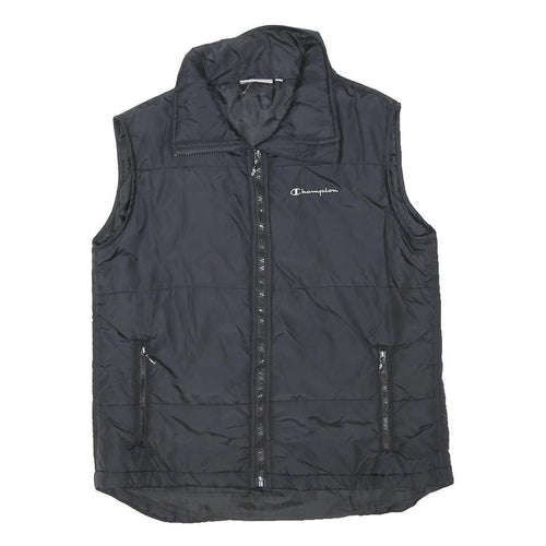 CHAMPION Womens Black Polyester Blend Quilted Gilet Jacket UK 14 Zip