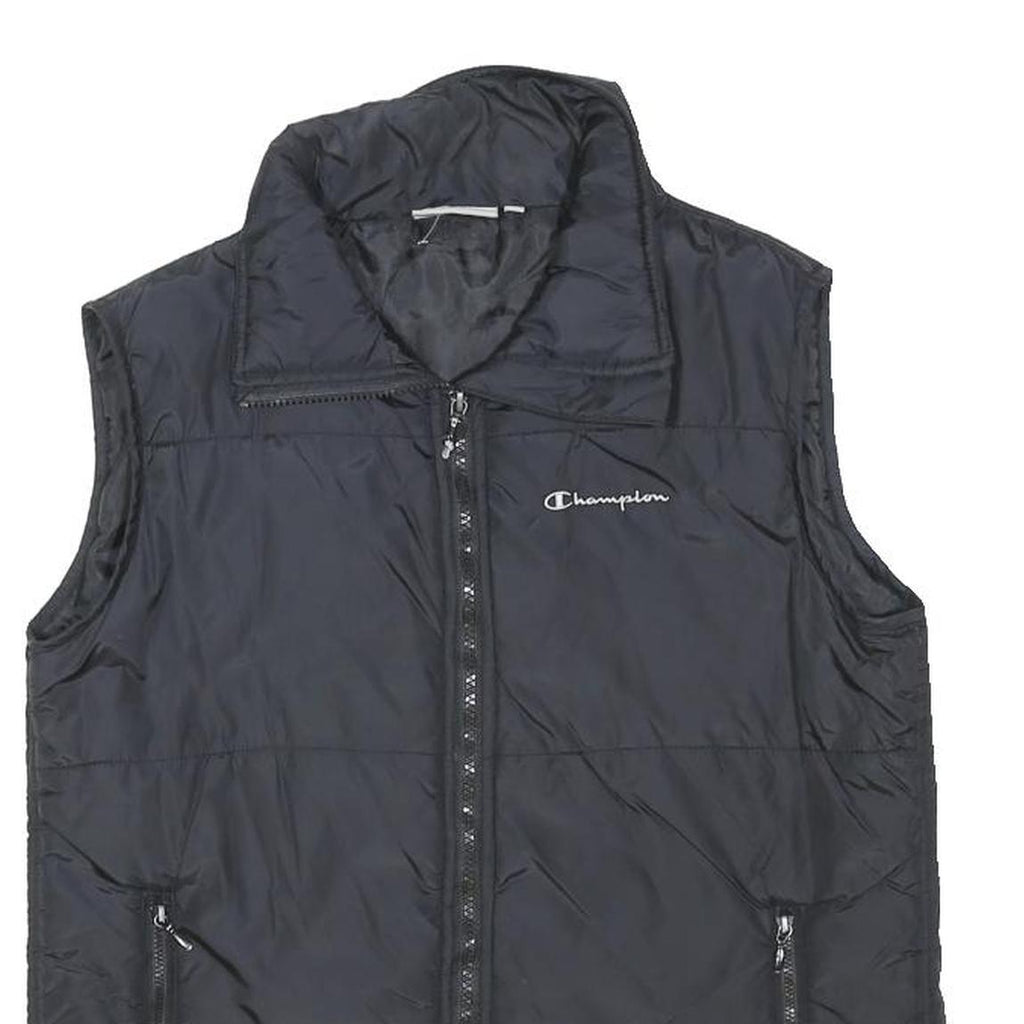CHAMPION Womens Black Polyester Blend Quilted Gilet Jacket UK 14 Zip