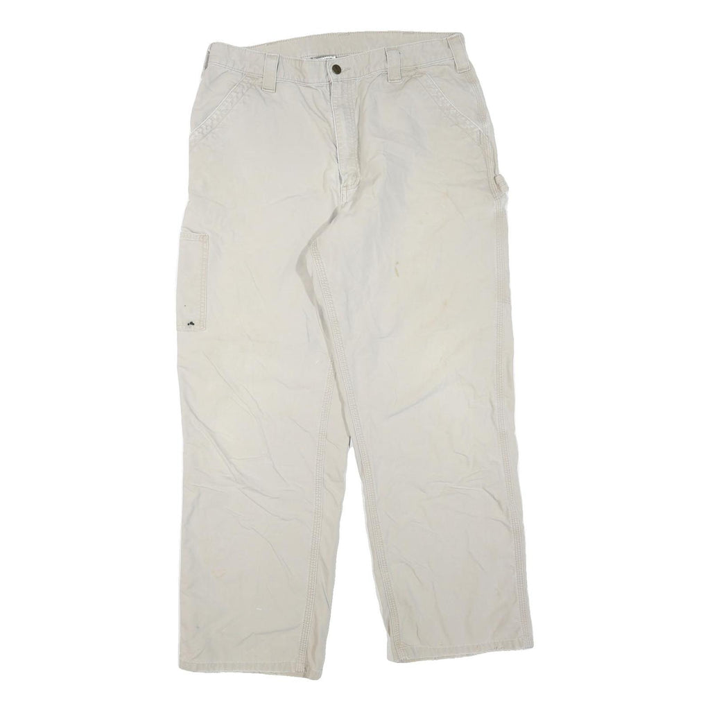 CARHARTT Mens Regular Fit Beige Cotton Blend Workwear Jeans W36 L30 Zip Pockets