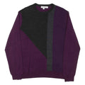 CALVIN KLEIN Mens Patterned Jumper Purple Colourblock Tight Knit Wool L