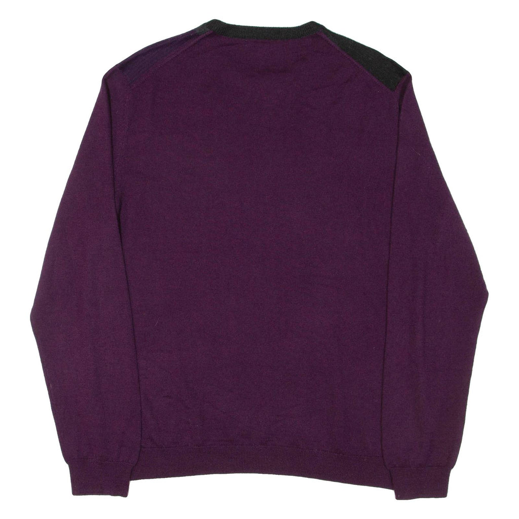 CALVIN KLEIN Mens Patterned Jumper Purple Colourblock Tight Knit Wool L