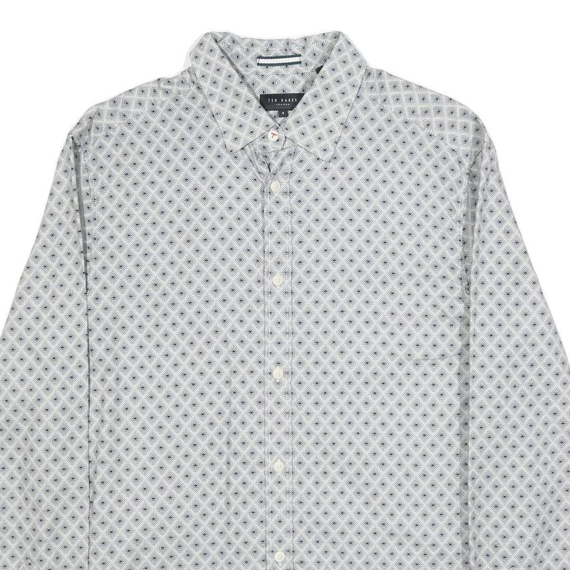 TED BAKER Mens White & Grey Geometric Print Shirt L Cotton Stylish Casual