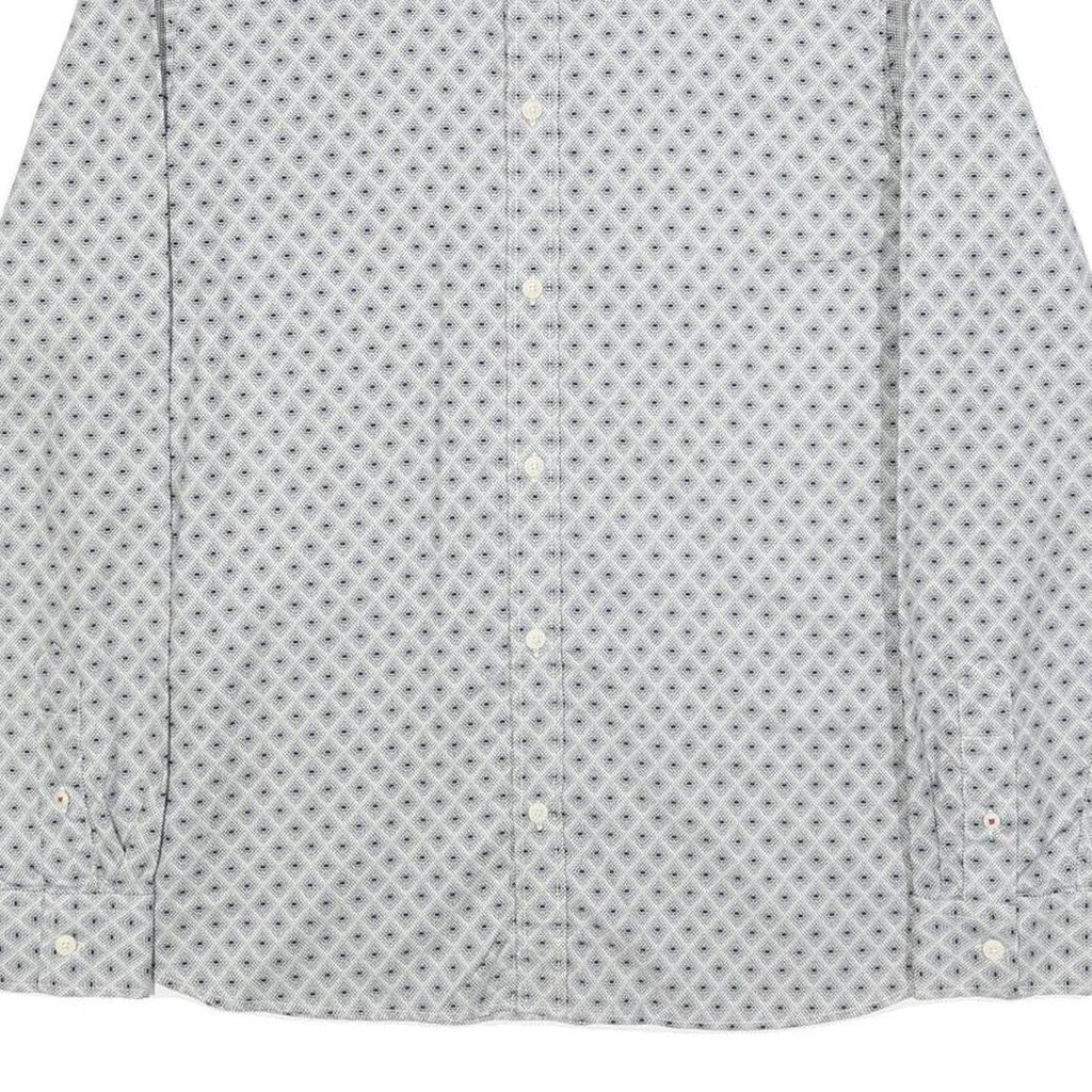 TED BAKER Mens White & Grey Geometric Print Shirt L Cotton Stylish Casual