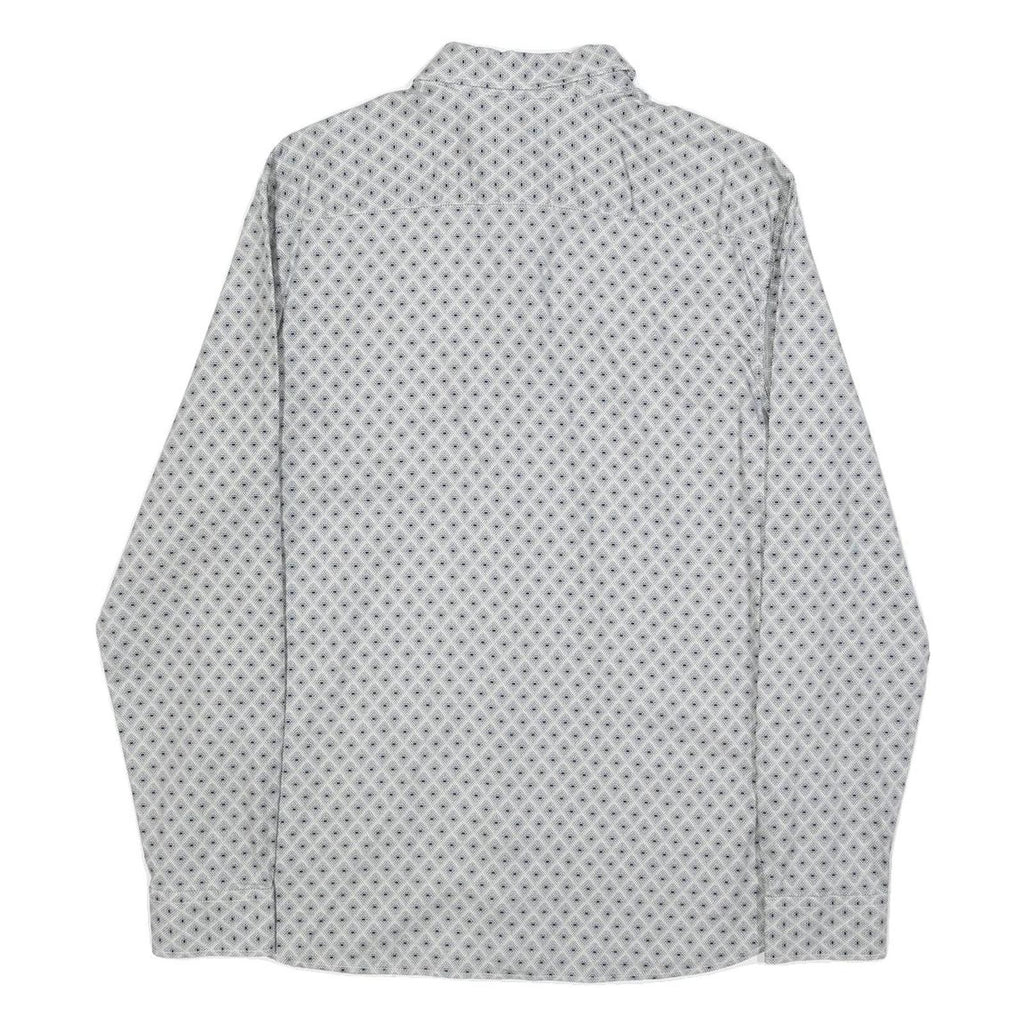 TED BAKER Mens White & Grey Geometric Print Shirt L Cotton Stylish Casual