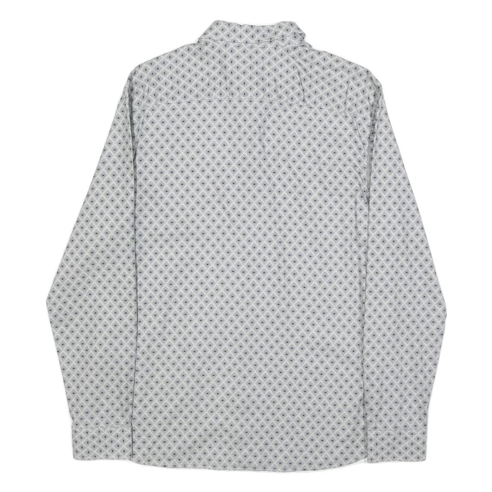 TED BAKER Mens White & Grey Geometric Print Shirt L Cotton Stylish Casual