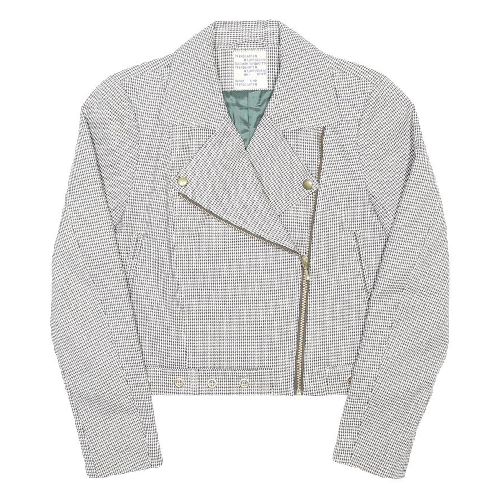 BAUM UND PFERDGARTEN Womens Grey & White Checked Asymmetric Zip Jacket XS